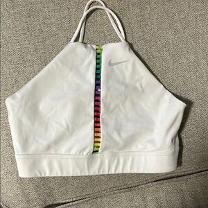 Nike White Sports Bra with Rainbow Stripe
